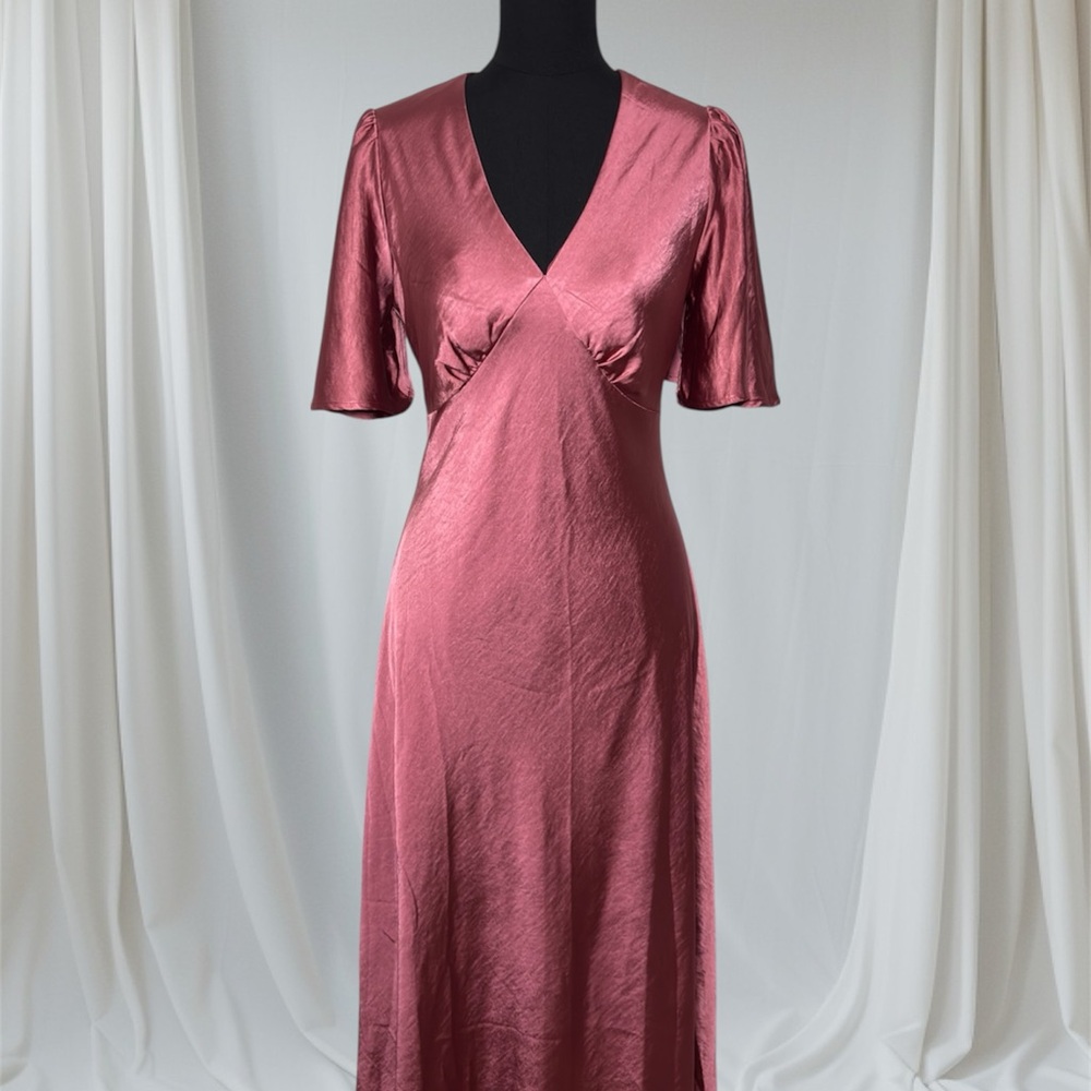 Joie Mauve Satin Flutter Sleeve Dress